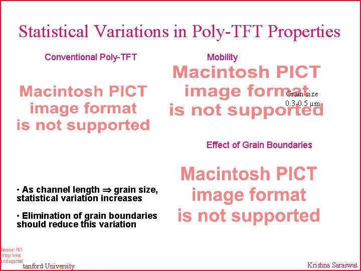Statistical Variations in Poly-TFT Properties Conventional Poly-TFT Mobility Grain size 0. 3 -0. 5