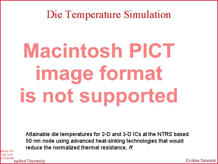 Die Temperature Simulation Attainable die temperatures for 2 -D and 3 -D ICs at