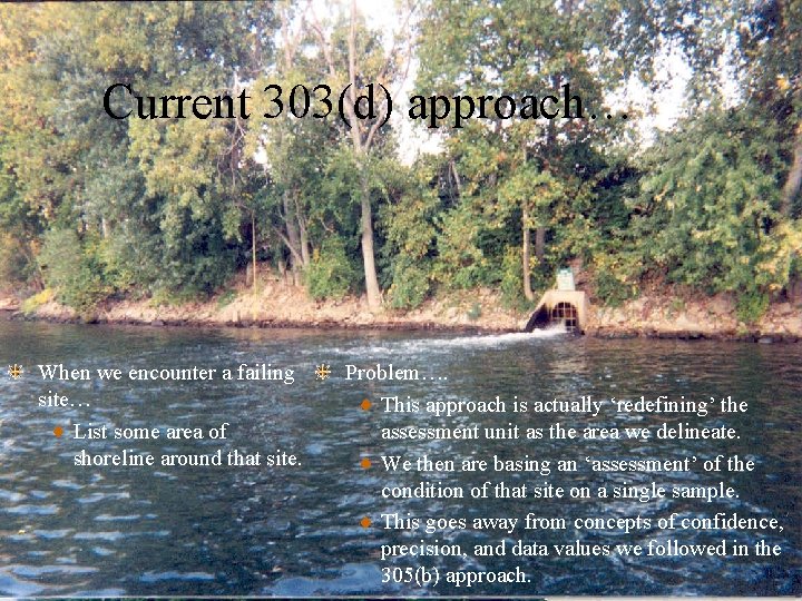 Current 303(d) approach… When we encounter a failing site… List some area of shoreline