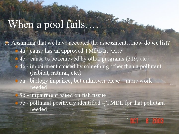 When a pool fails…. Assuming that we have accepted the assessment…how do we list?