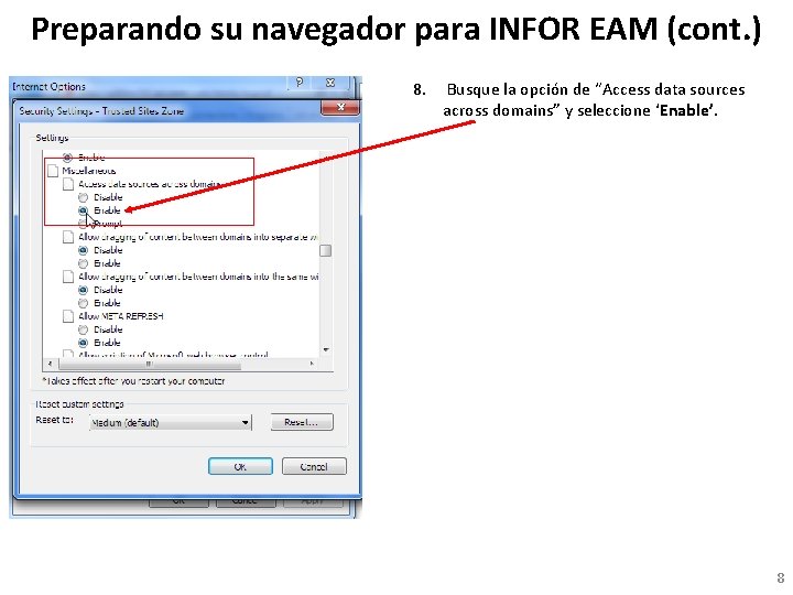 Preparando su navegador para INFOR EAM (cont. ) 8. Busque la opción de “Access