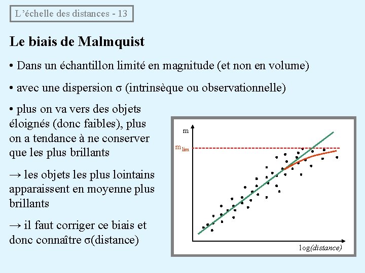 L’échelle des distances - 13 Le biais de Malmquist • Dans un échantillon limité