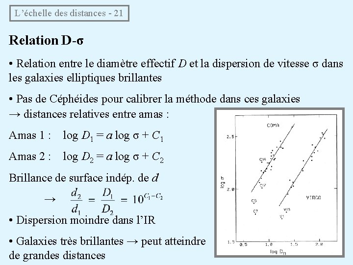 L’échelle des distances - 21 Relation D-σ • Relation entre le diamètre effectif D