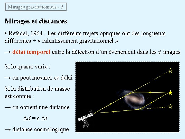 Mirages gravitationnels - 5 Mirages et distances • Refsdal, 1964 : Les différents trajets