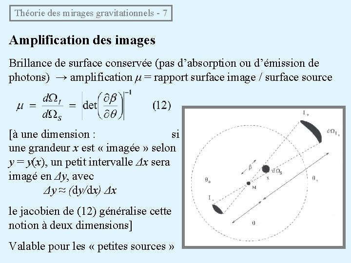 Théorie des mirages gravitationnels - 7 Amplification des images Brillance de surface conservée (pas