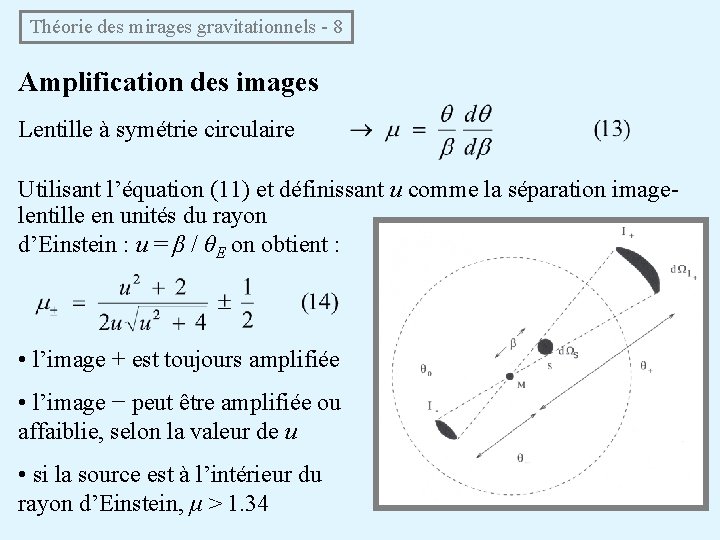 Théorie des mirages gravitationnels - 8 Amplification des images Lentille à symétrie circulaire Utilisant