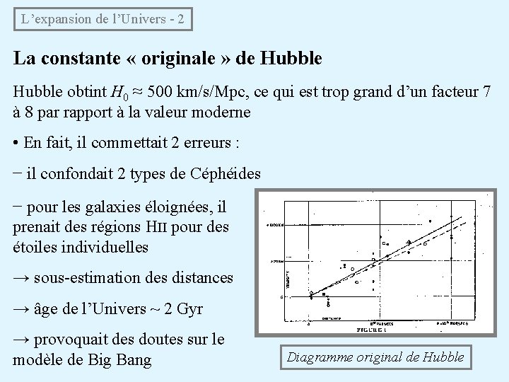 L’expansion de l’Univers - 2 La constante « originale » de Hubble obtint H