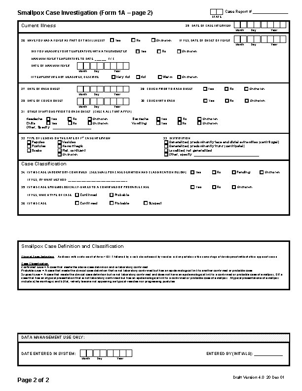 Case Report Smallpox Case Investigation Form 1 A