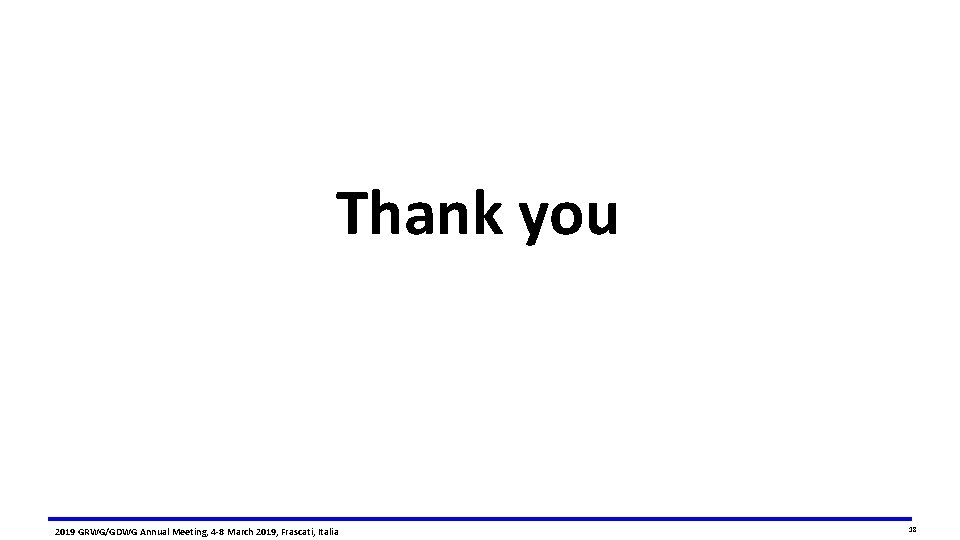 Thank you 2019 GRWG/GDWG Annual Meeting, 4 -8 March 2019, Frascati, Italia 18 