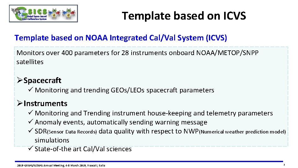 Template based on ICVS Template based on NOAA Integrated Cal/Val System (ICVS) Monitors over