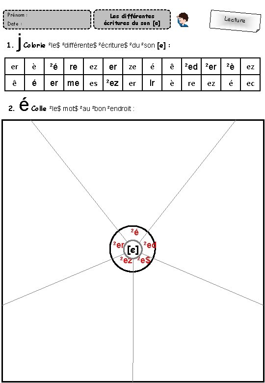 Prénom : Les différentes écritures du son [e] Date : 1. j Lecture Colorie