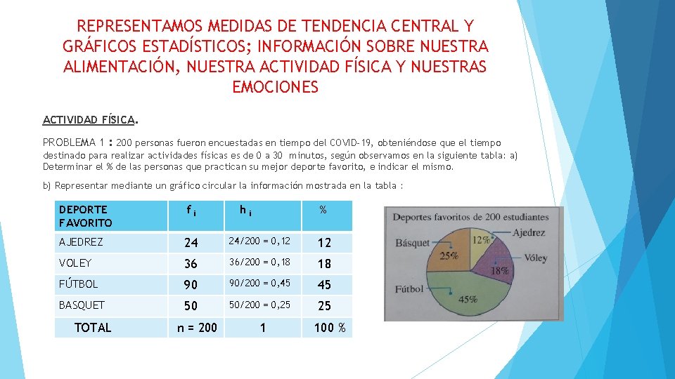 REPRESENTAMOS MEDIDAS DE TENDENCIA CENTRAL Y GRÁFICOS ESTADÍSTICOS; INFORMACIÓN SOBRE NUESTRA ALIMENTACIÓN, NUESTRA ACTIVIDAD