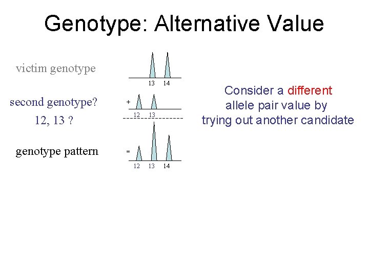 Genotype: Alternative Value victim genotype 13 second genotype? 12, 13 ? genotype pattern 14