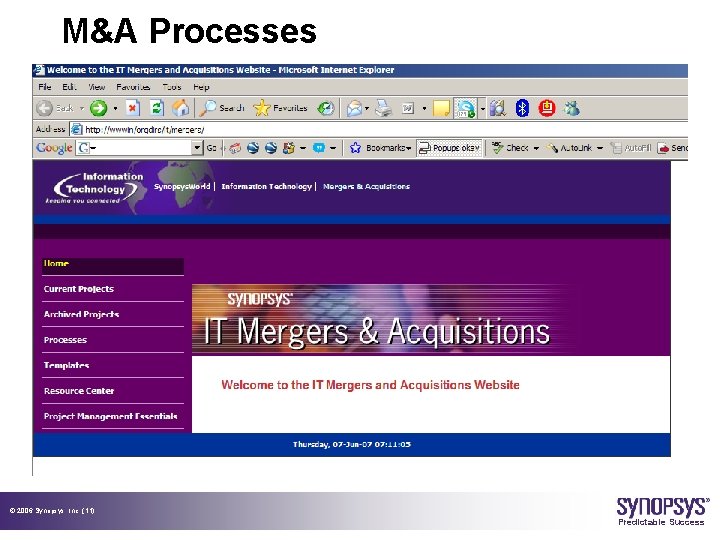 M&A Processes © 2006 Synopsys, Inc. (11) Predictable Success 