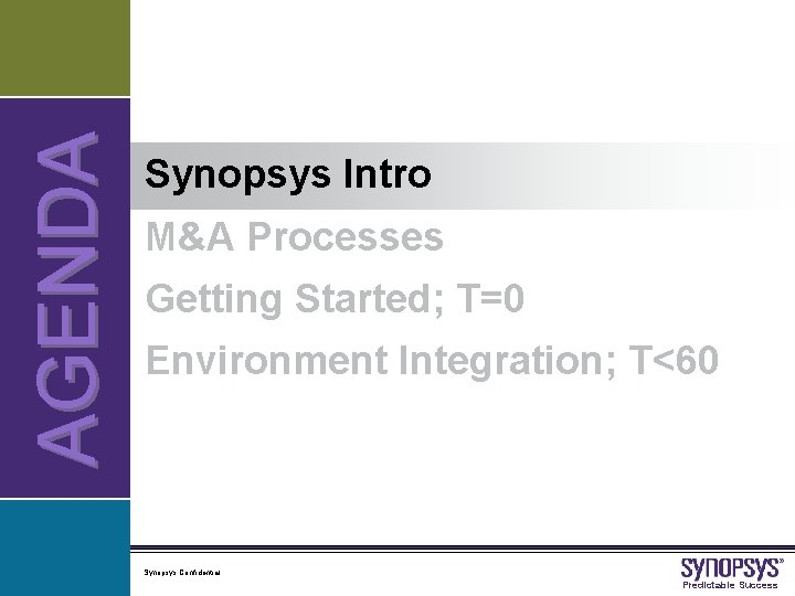 A G E NDA © 2006 Synopsys, Inc. (3) Synopsys Intro M&A Processes Getting