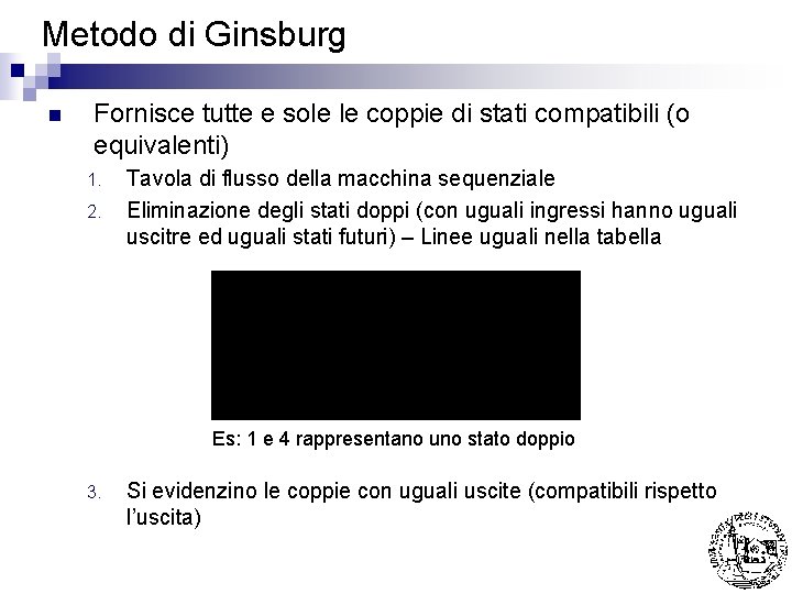 Metodo di Ginsburg n Fornisce tutte e sole le coppie di stati compatibili (o