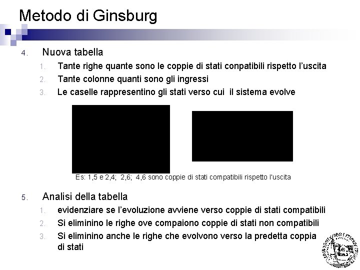 Metodo di Ginsburg 4. Nuova tabella 1. 2. 3. Tante righe quante sono le