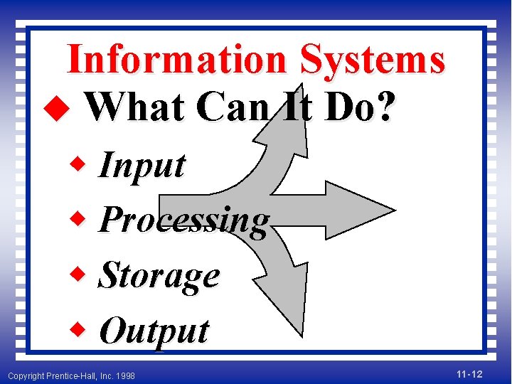 Information Systems u What Can It Do? w Input w Processing w Storage w