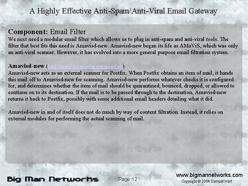 A Highly Effective Anti-Spam/Anti-Viral Email Gateway Component: Email Filter We next need a modular