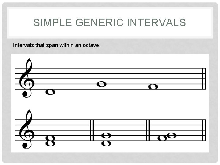 SIMPLE GENERIC INTERVALS Intervals that span within an octave. 