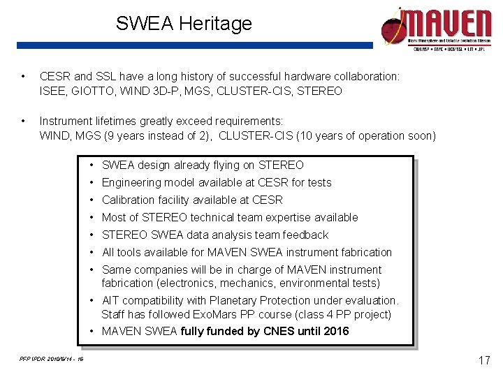 SWEA Heritage • CESR and SSL have a long history of successful hardware collaboration: