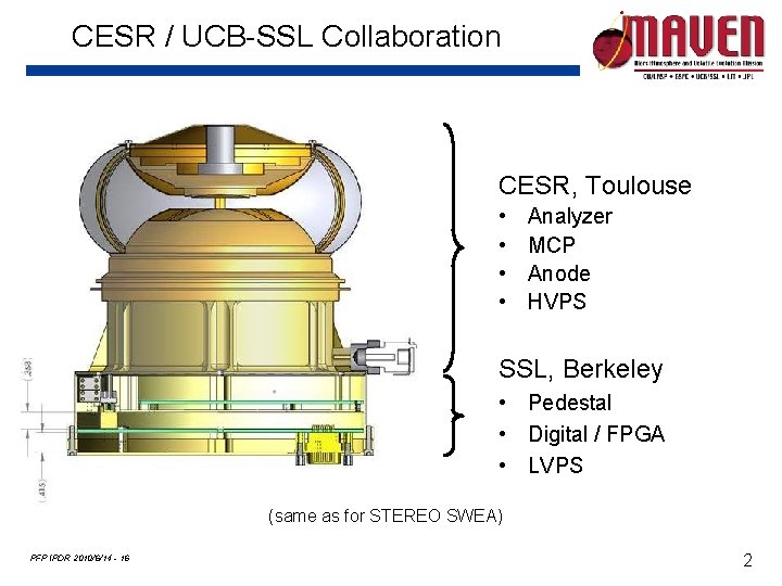 CESR / UCB-SSL Collaboration CESR, Toulouse • • Analyzer MCP Anode HVPS SSL, Berkeley