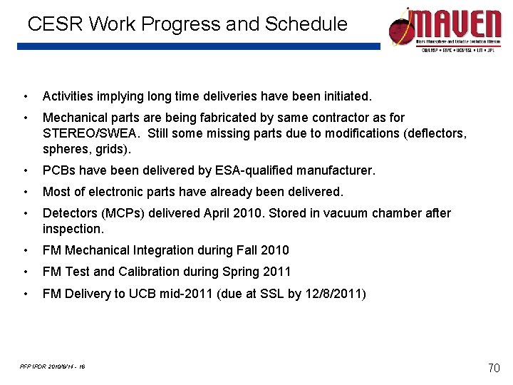 CESR Work Progress and Schedule • Activities implying long time deliveries have been initiated.