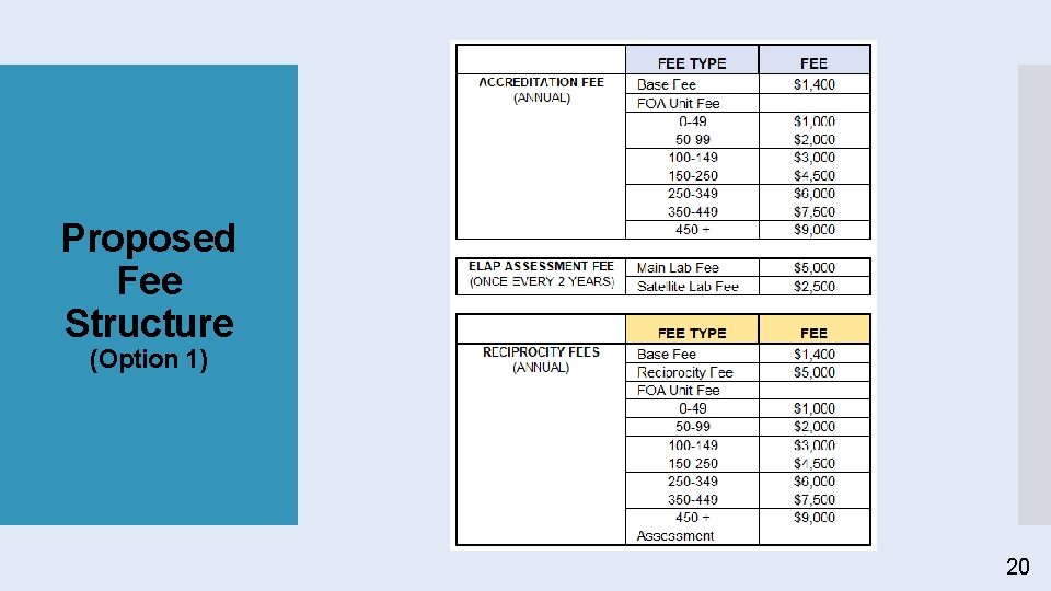 Proposed Fee Structure (Option 1) 20 