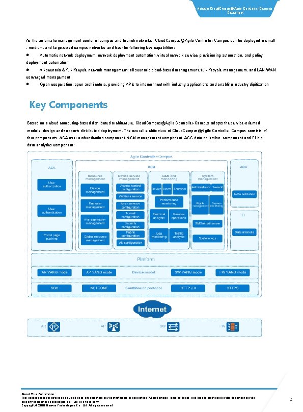 Huawei Cloud. Cmpus@Agile Controller-Campus Datasheet As the automatic management center of campus and branch Huawei Cloud. Cmpus@Agile Controller-Campus Datasheet As the automatic management center of campus and branch