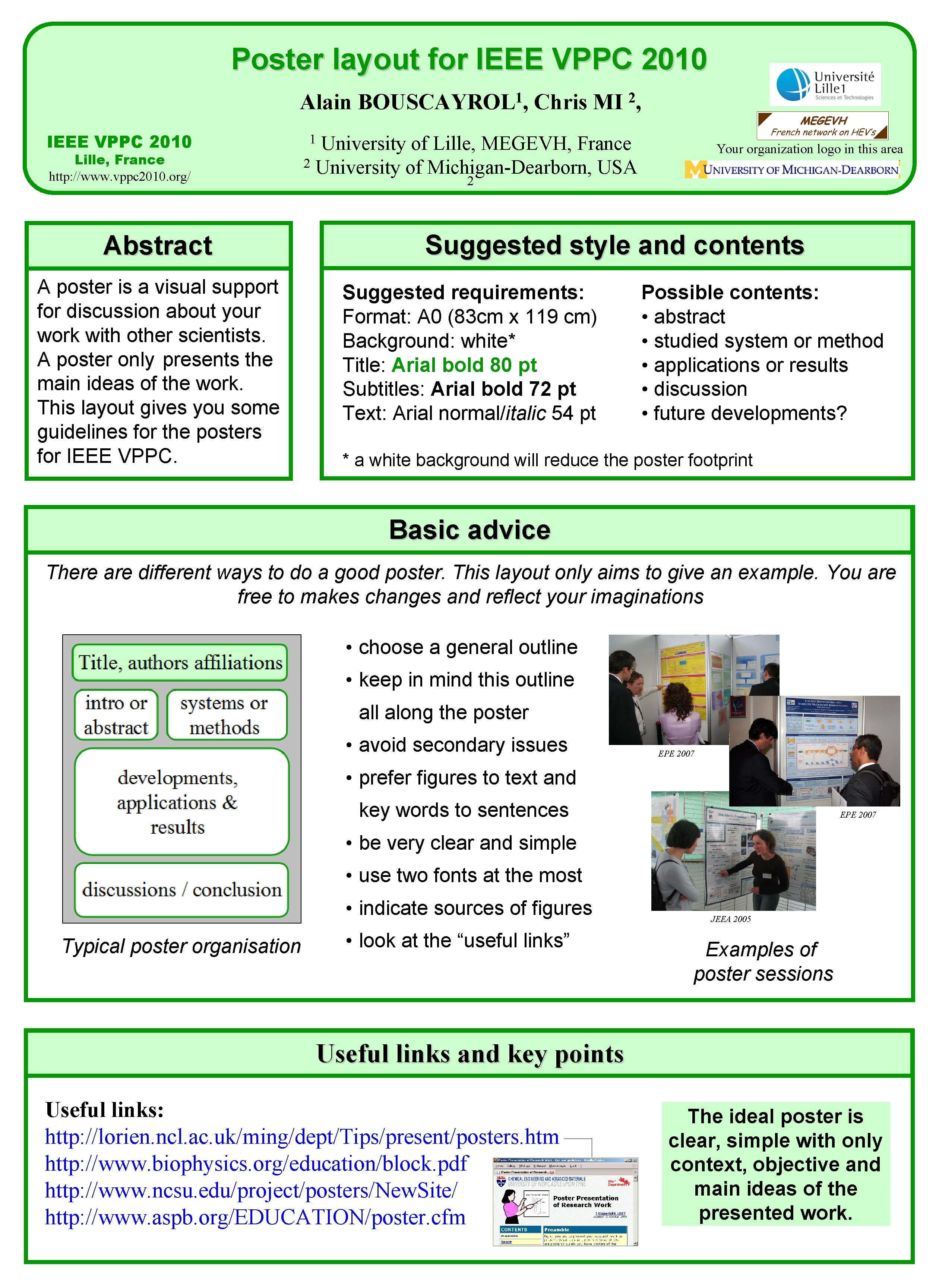 Poster layout for IEEE VPPC 2010 Alain IEEE VPPC 2010 Lille, France http: //www.