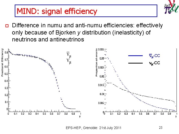 MIND: signal efficiency o Difference in numu and anti-numu efficiencies: effectively only because of