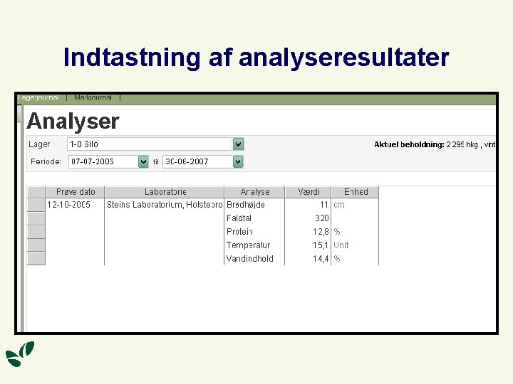 Indtastning af analyseresultater 