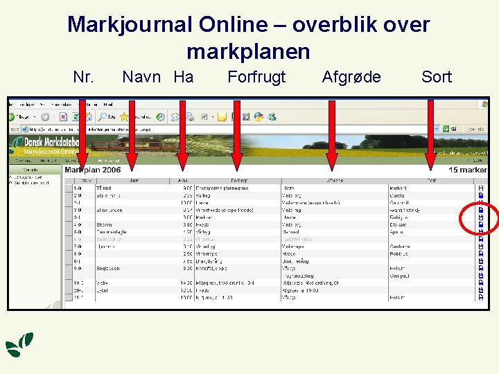 Markjournal Online – overblik over markplanen Nr. Navn Ha Forfrugt Afgrøde Sort 