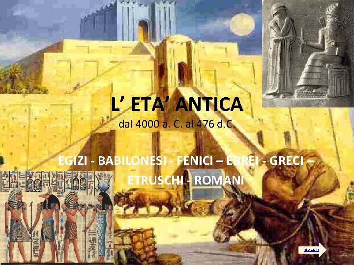 L’ ETA’ ANTICA dal 4000 a. C. al 476 d. C. EGIZI - BABILONESI