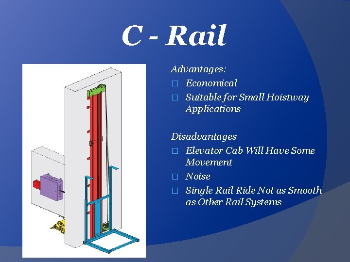 C - Rail Advantages: � Economical � Suitable for Small Hoistway Applications Disadvantages �