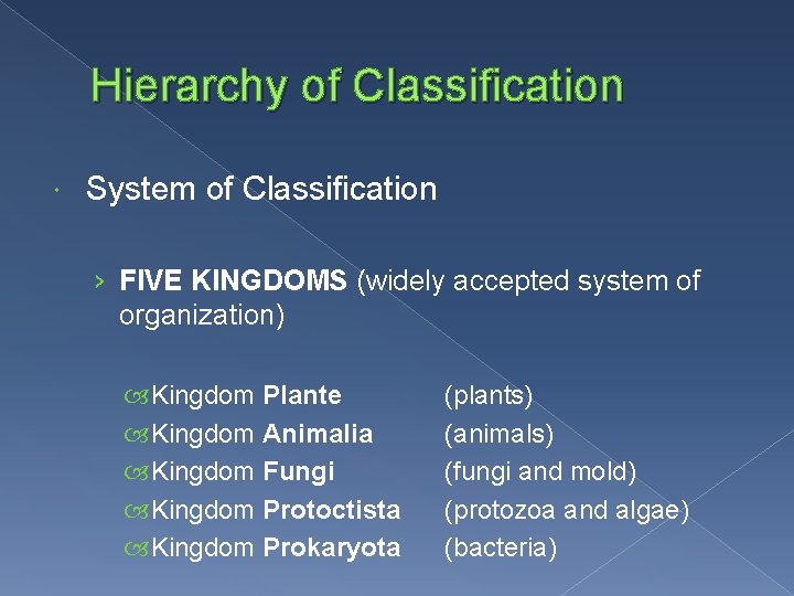 Hierarchy of Classification System of Classification › FIVE KINGDOMS (widely accepted system of organization)