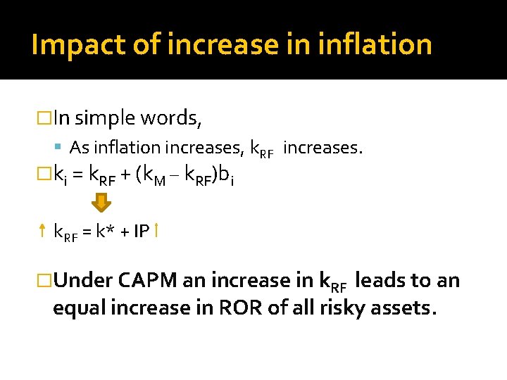Impact of increase in inflation �In simple words, As inflation increases, k. RF increases.