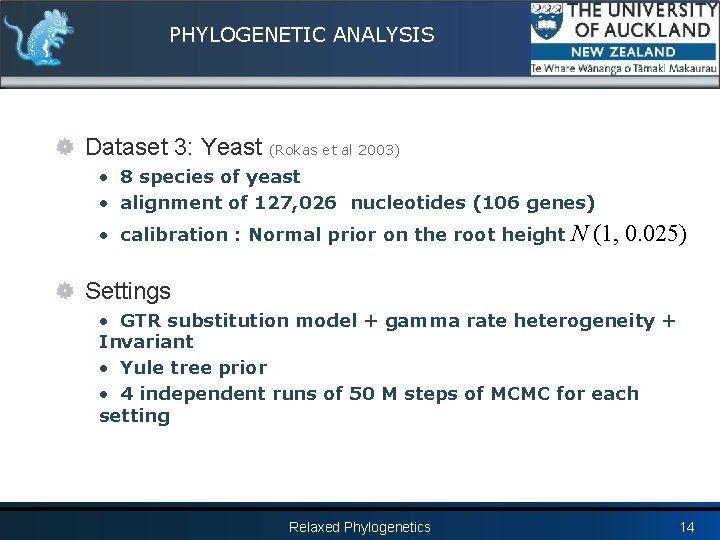 PHYLOGENETIC ANALYSIS Dataset 3: Yeast (Rokas et al 2003) • 8 species of yeast