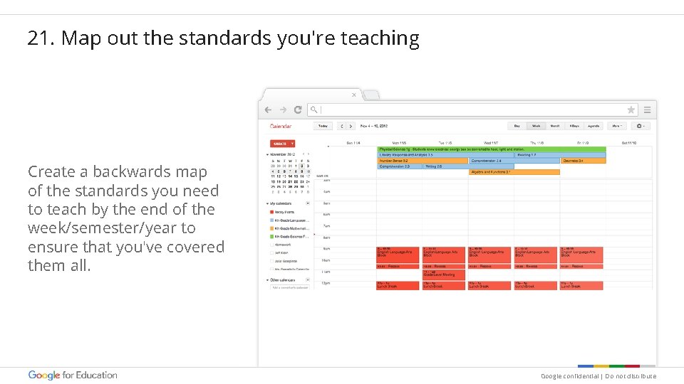 21. Map out the standards you're teaching Create a backwards map of the standards