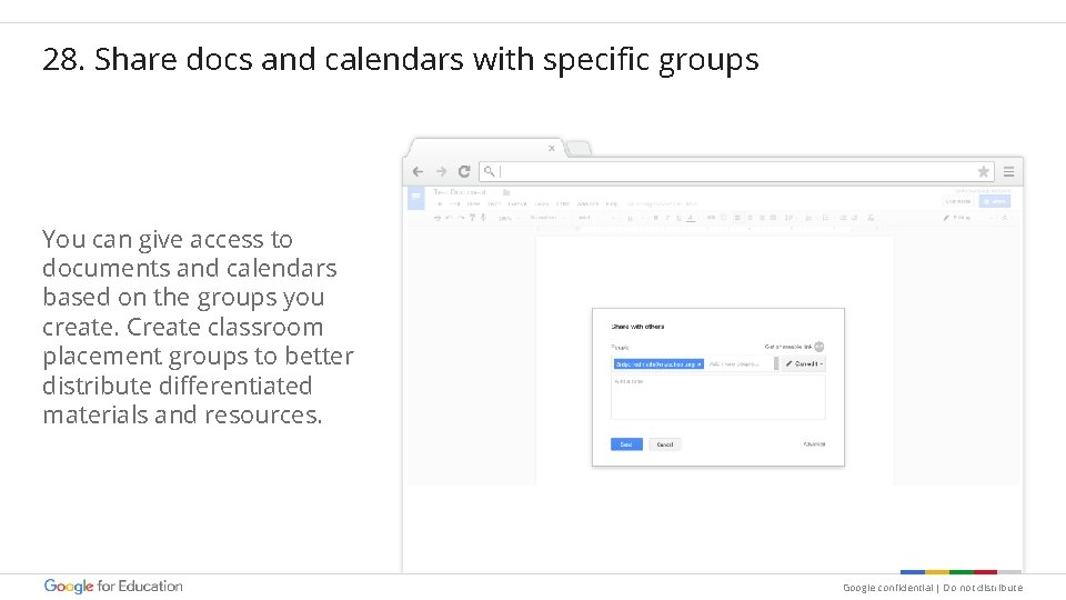 28. Share docs and calendars with specific groups You can give access to documents