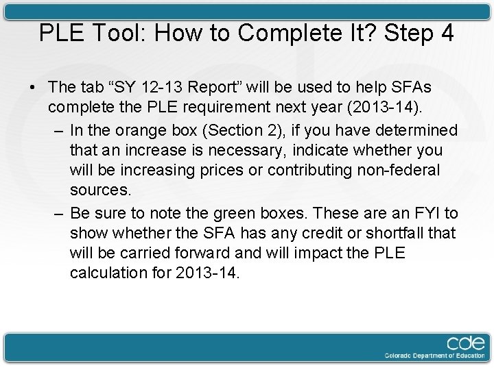 PLE Tool: How to Complete It? Step 4 • The tab “SY 12 -13