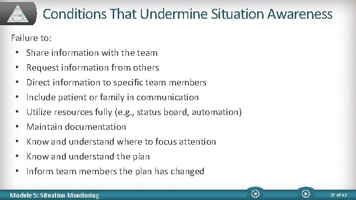 Conditions That Undermine Situation Awareness Failure to: • • • Share information with the