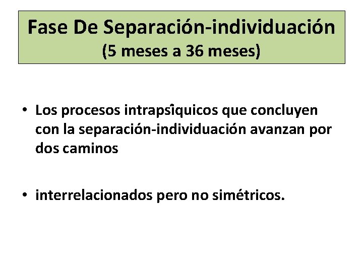 Fase De Separacio n-individuacio n (5 meses a 36 meses) • Los procesos intrapsi