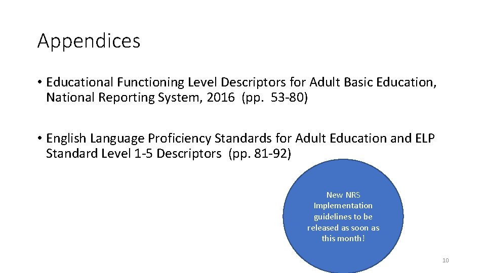 Appendices • Educational Functioning Level Descriptors for Adult Basic Education, National Reporting System, 2016