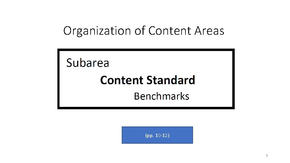 Organization of Content Areas (pp. 10 -12) 9 