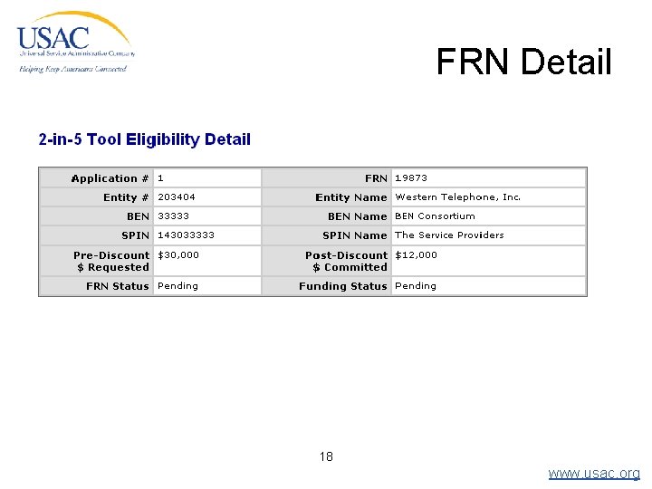 FRN Detail 18 www. usac. org 