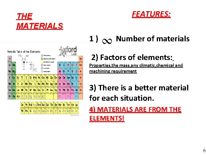 Element Examples Material METALS Examples iron steel and brass Sources metal