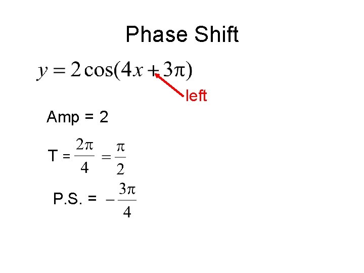 Phase Shift left Amp = 2 T= P. S. = 