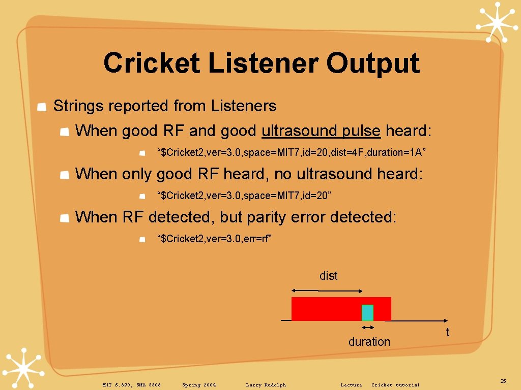 Cricket Listener Output Strings reported from Listeners When good RF and good ultrasound pulse