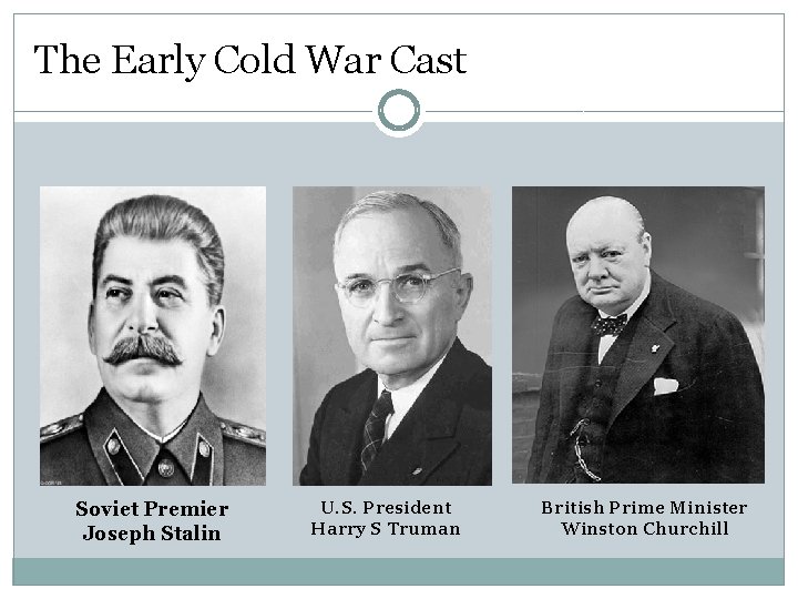 The Early Cold War Cast Soviet Premier Joseph Stalin U. S. President Harry S